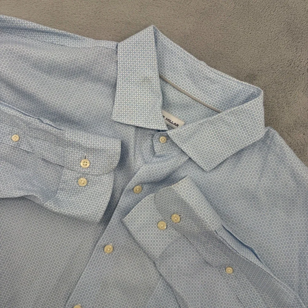 Peter Millar Mens XXL Light Blue‎ Geometric Print Long Sleeve Button Down Shirt